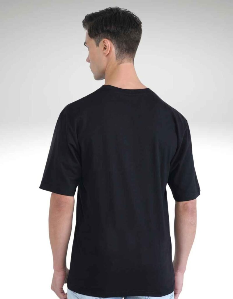 Oversized Men Solid Round Neck Pure Cotton Black T-Shirt - Image 2